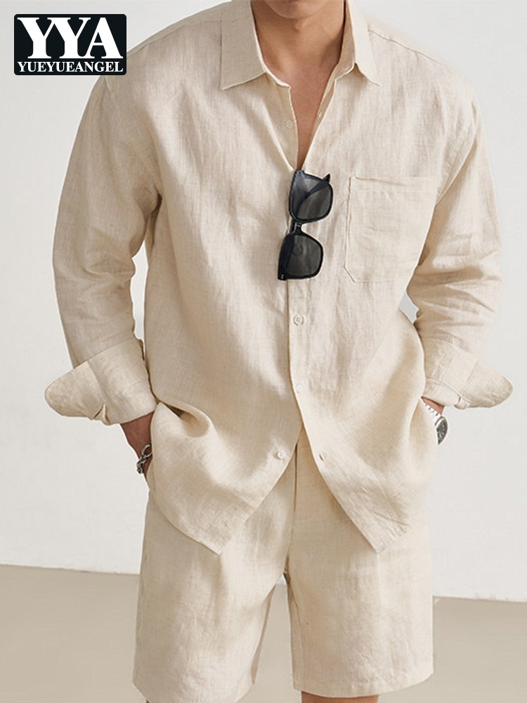 Linen Shirt Summer - Setelan Pria Musim Panas 100% Linen,