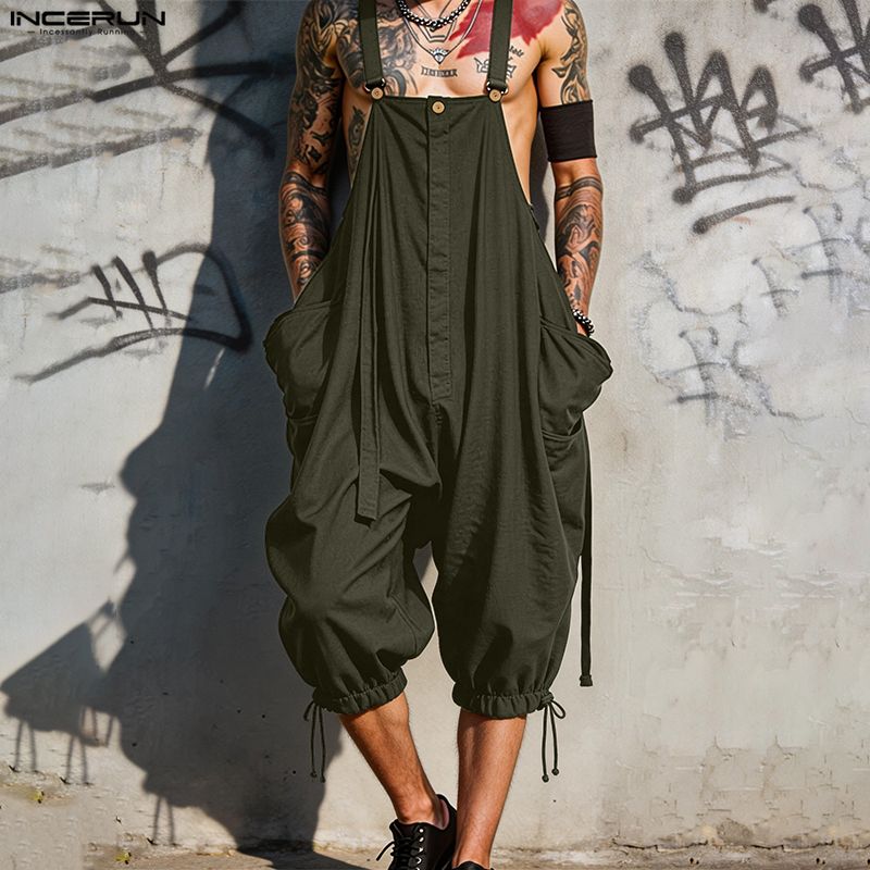 Fashion Harness Men - INCERUN Jumpsuit Pria Overall Tali Suspender