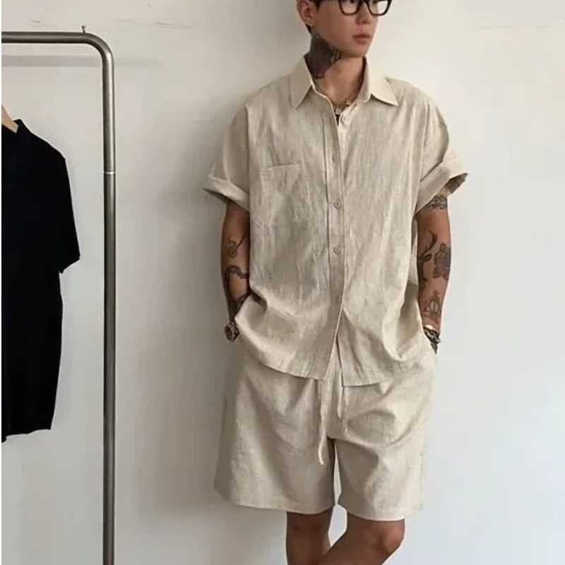 Linen Shirt Summer - Setelan Linen Katun Pria 2 Potong,