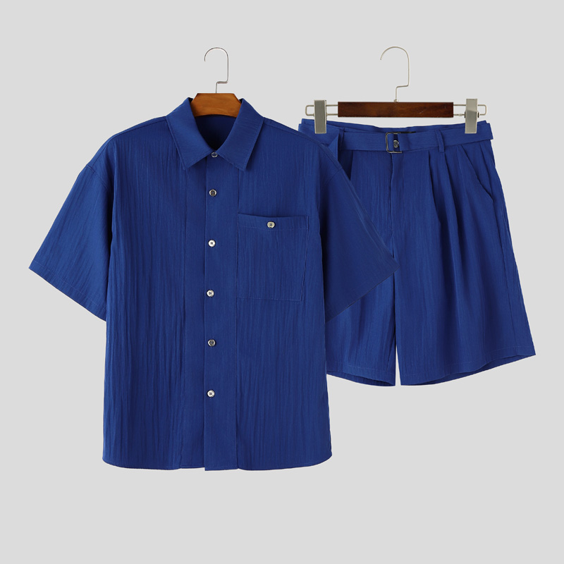 Track Suit Men - INCERUN Set Pria Kemeja Lengan Pendek
