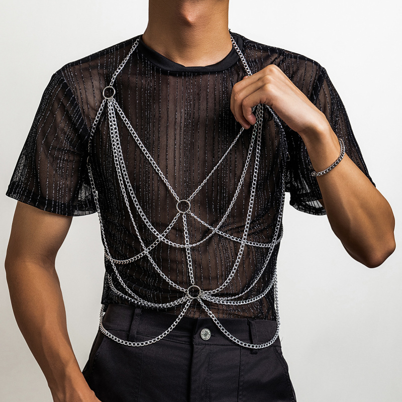 Fashion Harness Men - Harness Rantai Tubuh Pria Perak Multi
