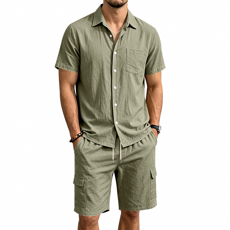 Linen Shirt Summer - Setelan Linen Amerika Musim Panas Pria