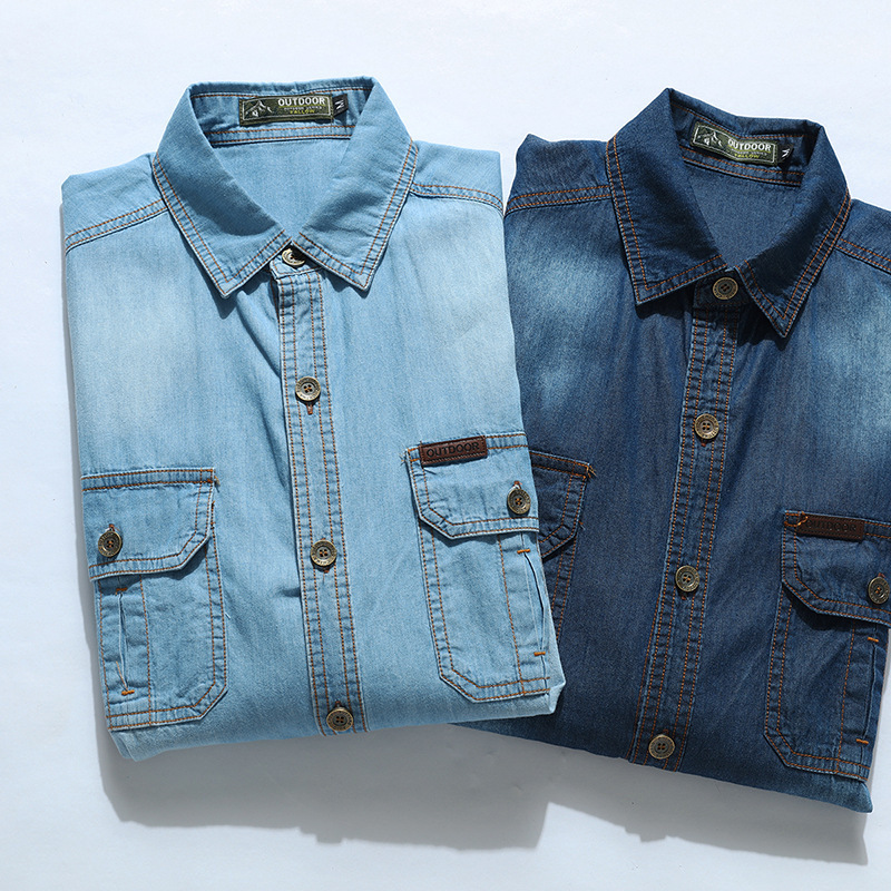 Jeans Shirt Fashion For Men - Kemeja Denim Kasual Lengan Panjang Biru