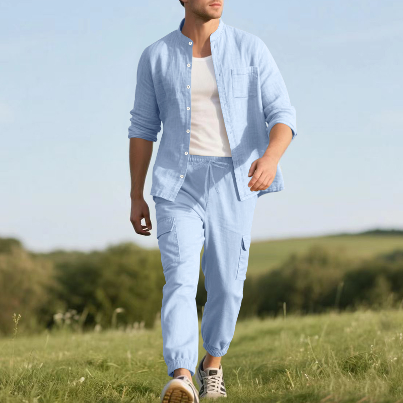 Setelan Linen Pria Dua Potong  - Linen Shirt Summer ulasan dan harga