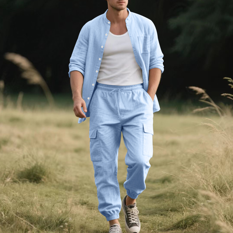 Setelan Linen Pria Dua Potong  - Linen Shirt Summer ulasan dan harga