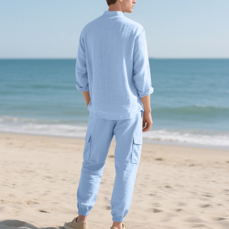 Setelan Linen Pria Dua Potong  - Linen Shirt Summer ulasan dan harga