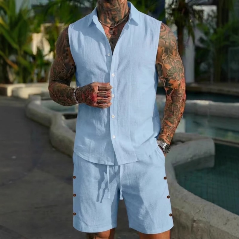 Setelan Linen 2 Potong Pria Ta - Linen Shirt Summer ulasan dan harga