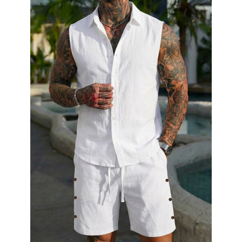 Setelan Linen 2 Potong Pria Ta - Linen Shirt Summer ulasan dan harga