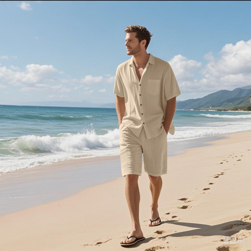 Setelan Kemeja Kerah Camp dan  - Linen Shirt Summer ulasan dan harga