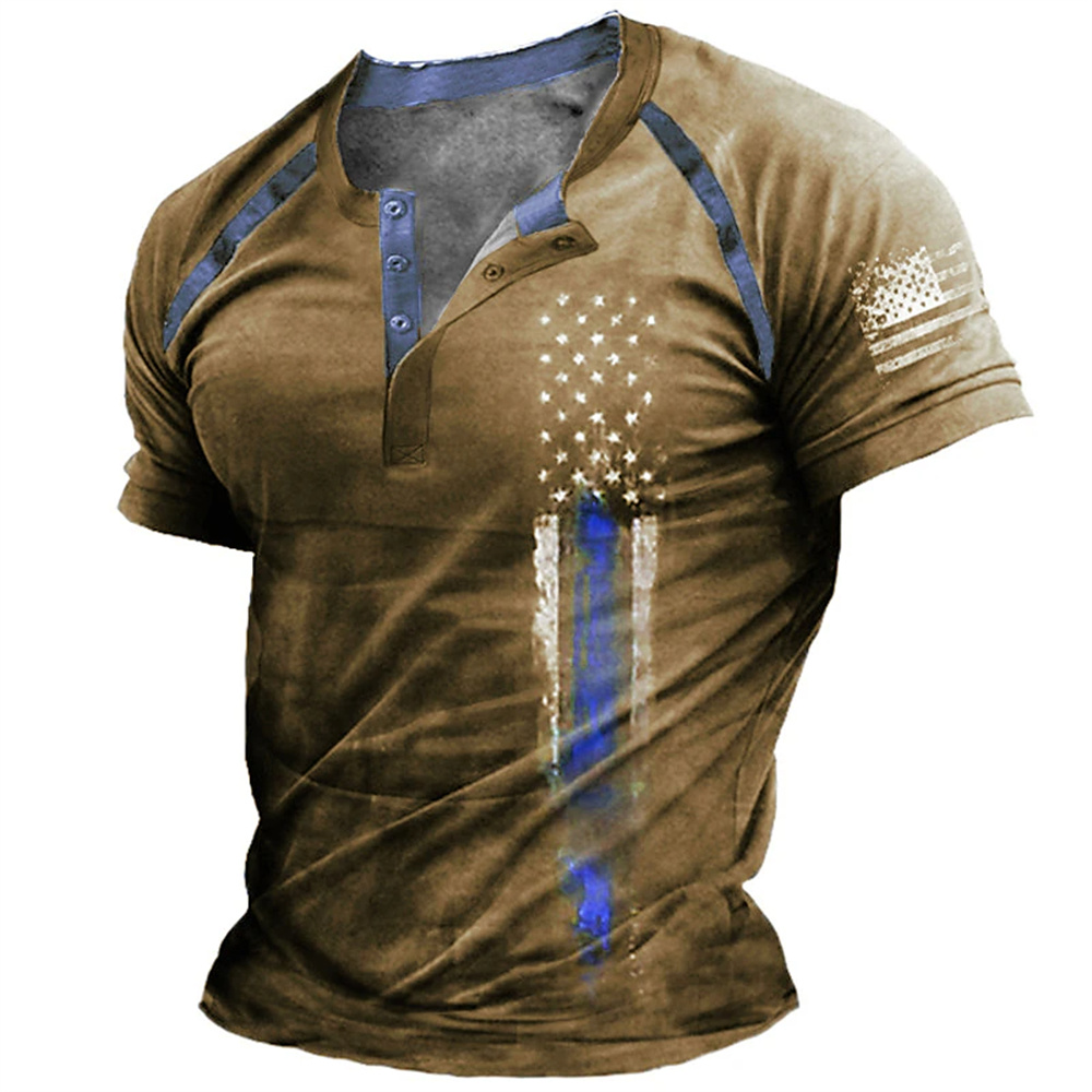 Kaos Henry Pria Motif Bendera  - Men'S Fashion Tips ulasan dan harga
