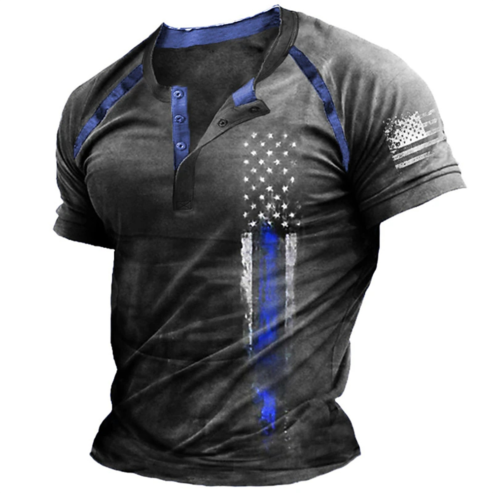 Kaos Henry Pria Motif Bendera  - Men'S Fashion Tips ulasan dan harga