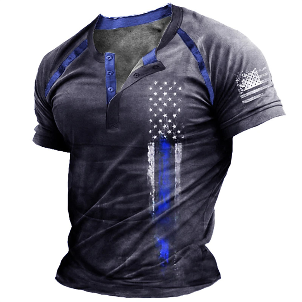 Kaos Henry Pria Motif Bendera  - Men'S Fashion Tips ulasan dan harga