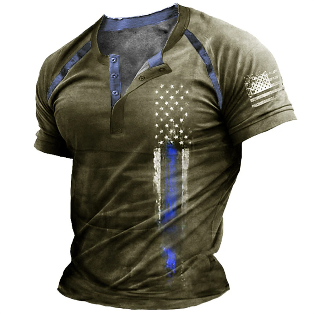 Kaos Henry Pria Motif Bendera  - Men'S Fashion Tips ulasan dan harga