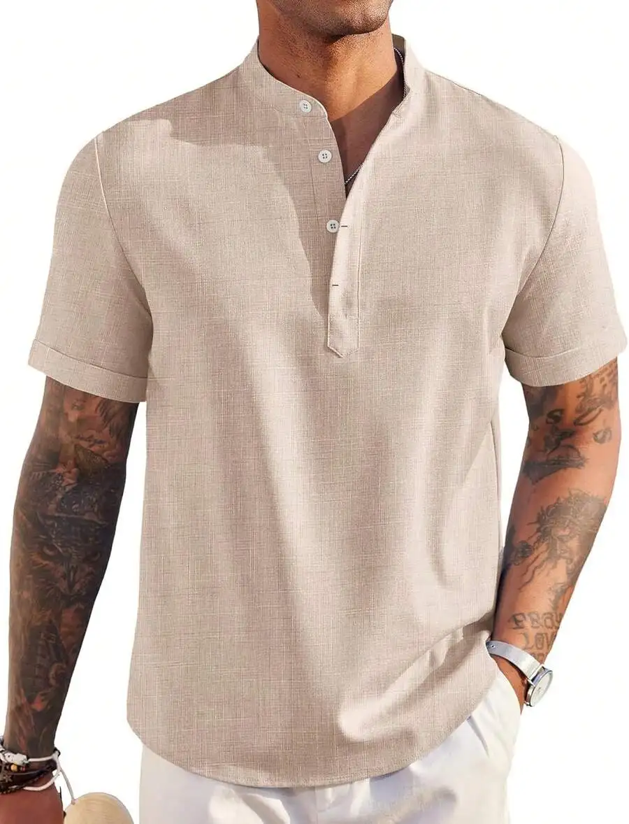 Kemeja Henley Linen Pria Lenga - Linen Shirt Summer ulasan dan harga