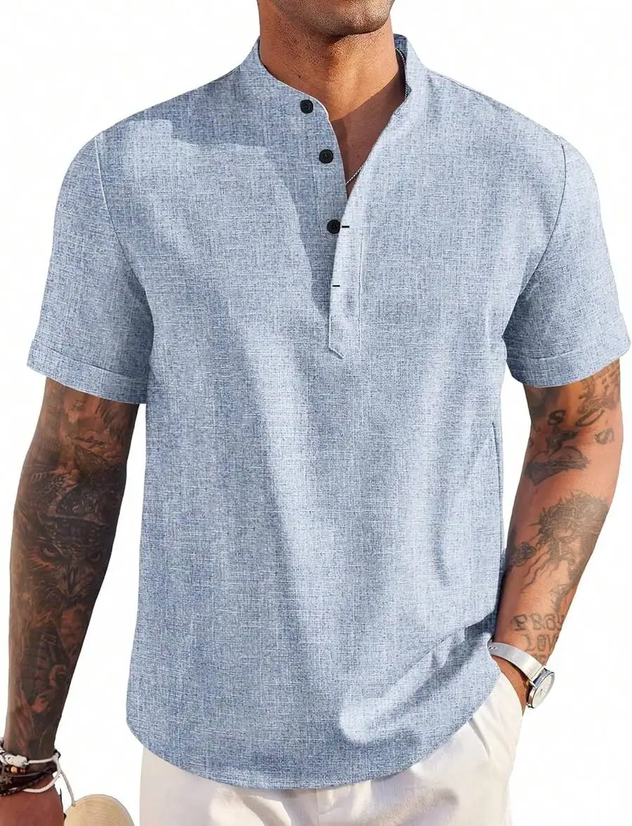 Kemeja Henley Linen Pria Lenga - Linen Shirt Summer ulasan dan harga