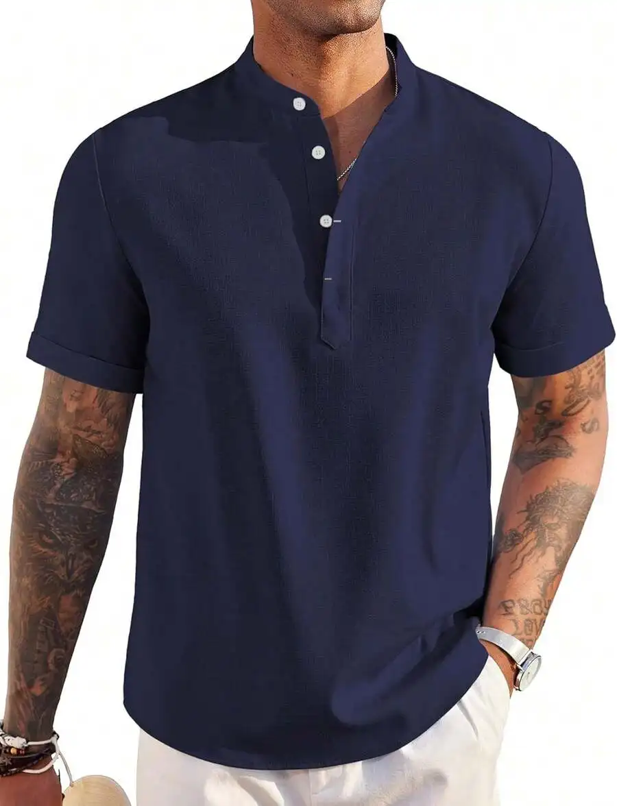 Kemeja Henley Linen Pria Lenga - Linen Shirt Summer ulasan dan harga