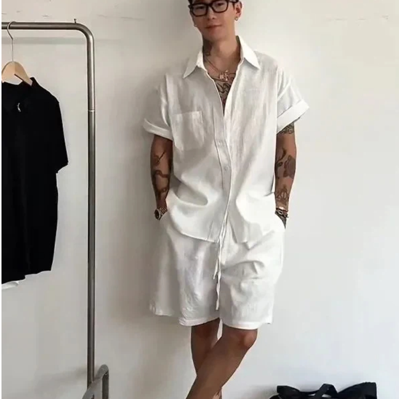 Setelan Linen Katun Pria 2 Pot - Linen Shirt Summer ulasan dan harga