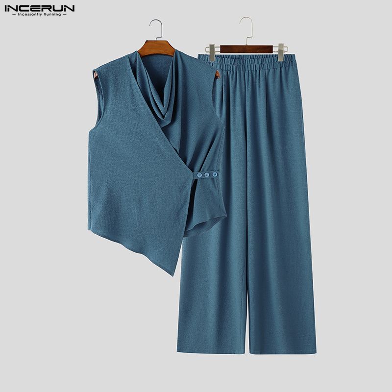 INCERUN Set Pria Warna Solid T - Track Suit Men ulasan dan harga