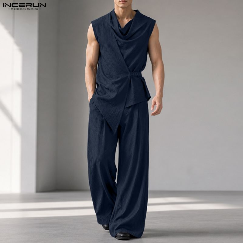 INCERUN Set Pria Warna Solid T - Track Suit Men ulasan dan harga