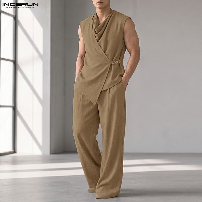 INCERUN Set Pria Warna Solid T - Track Suit Men ulasan dan harga
