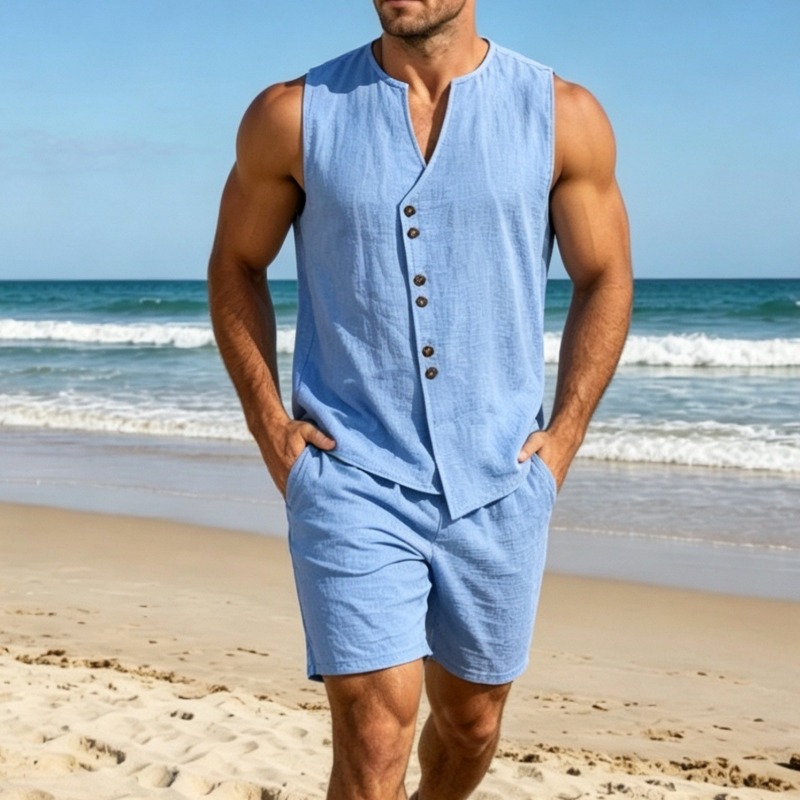 Setelan Kemeja Rompi Tanpa Len - Linen Shirt Summer ulasan dan harga