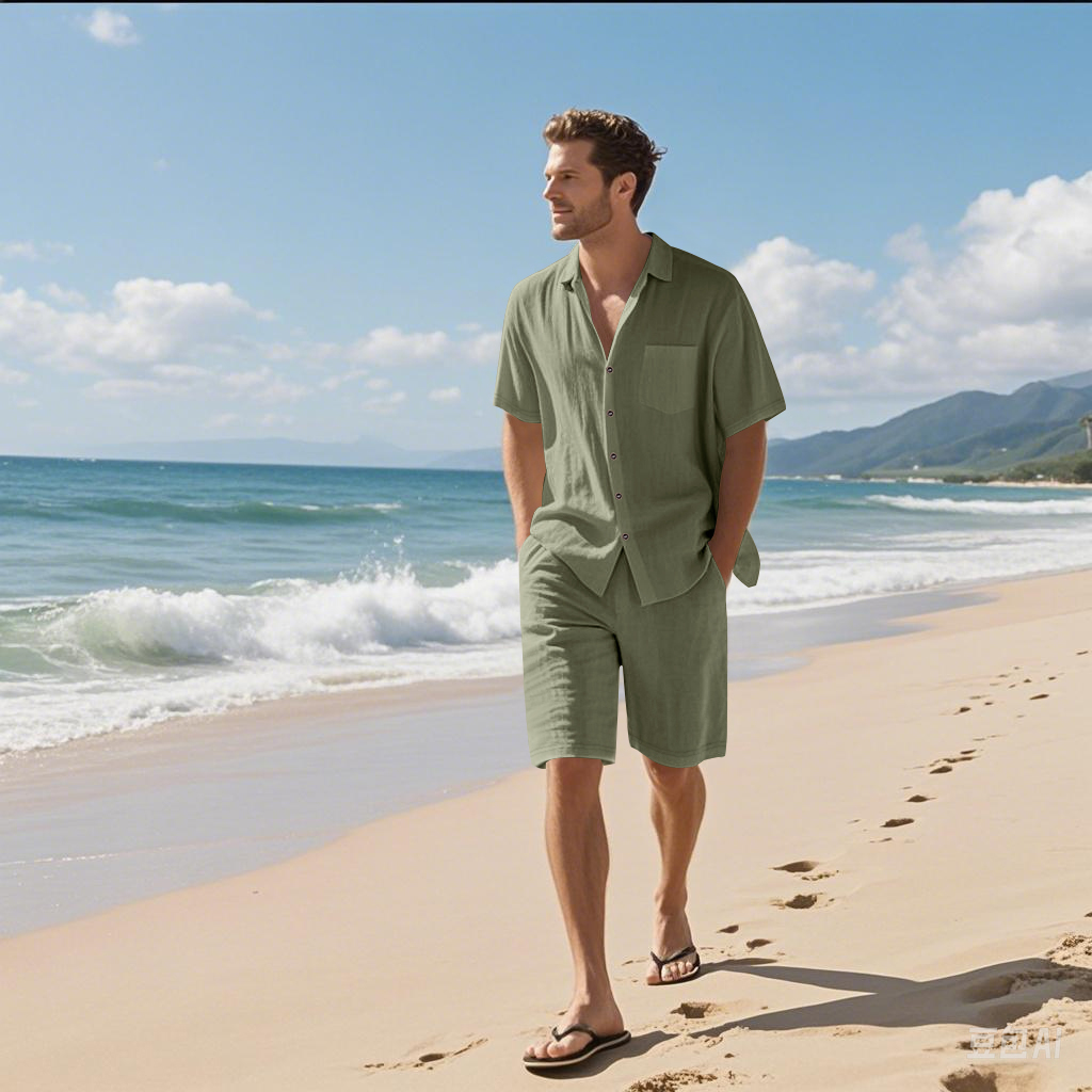 Setelan Dua Potong Pria Bertek - Linen Shirt Summer ulasan dan harga