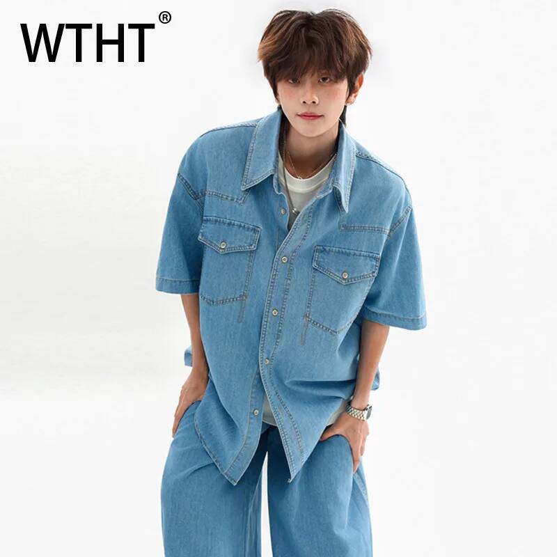WTHT Fashion Kemeja Denim Long - Jeans Shirt Fashion For Men ulasan dan harga